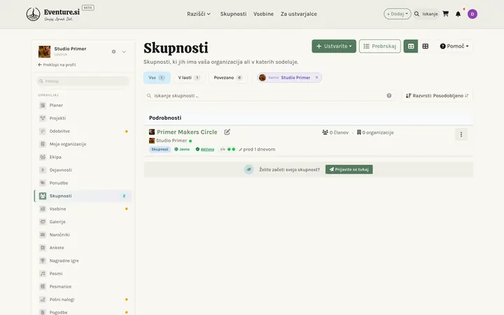 Skupnosti - Kako upravljate